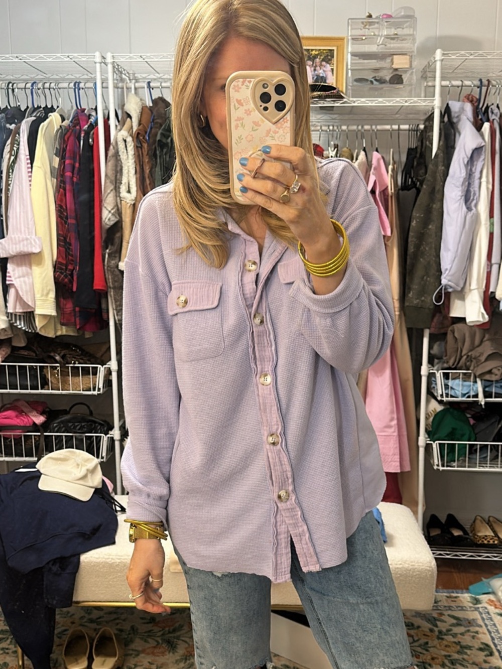 Amazon Lavender Waffle Knit Button-Down Shirt